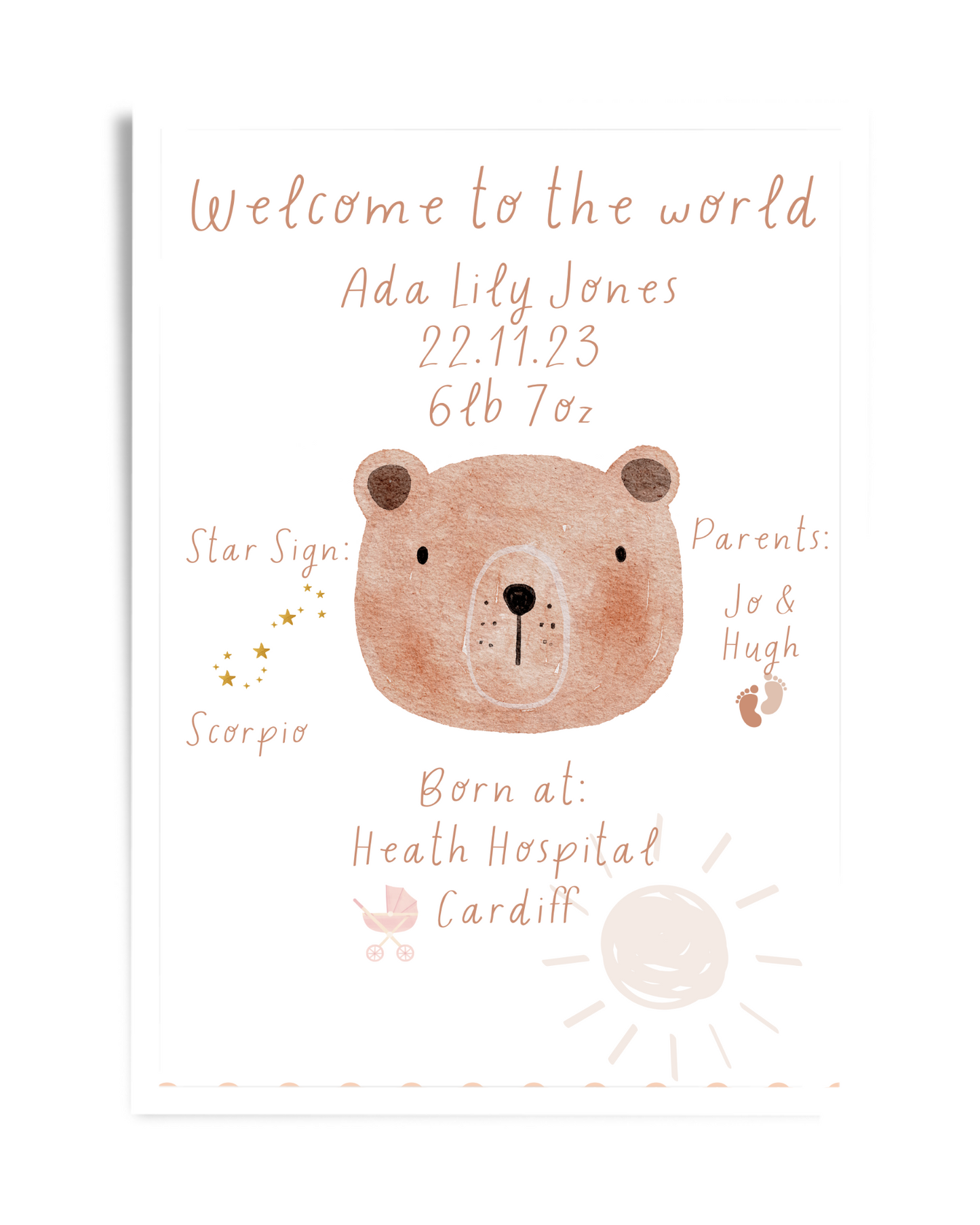 New baby personalised print - Teddy