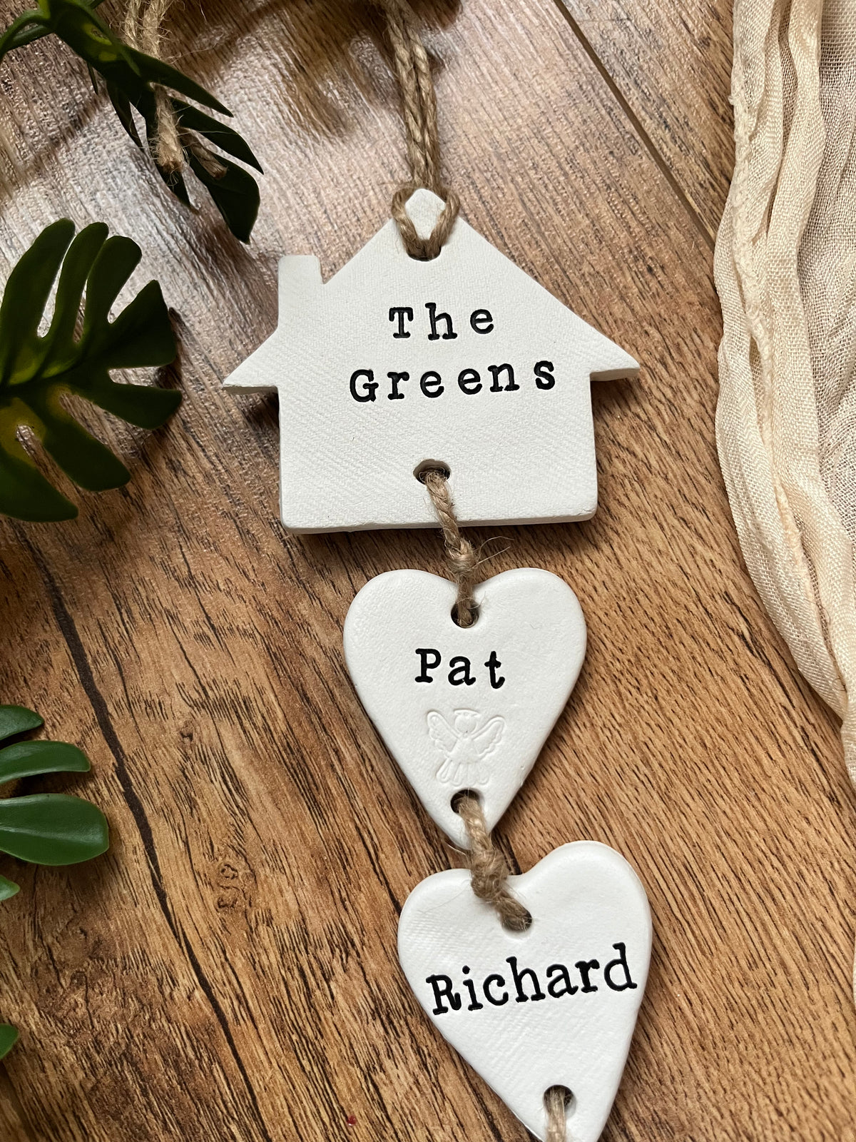 Personalised Our Family Name Clay Wall Hanger ornament gift, New Home Keepsake, Family Wall Decor