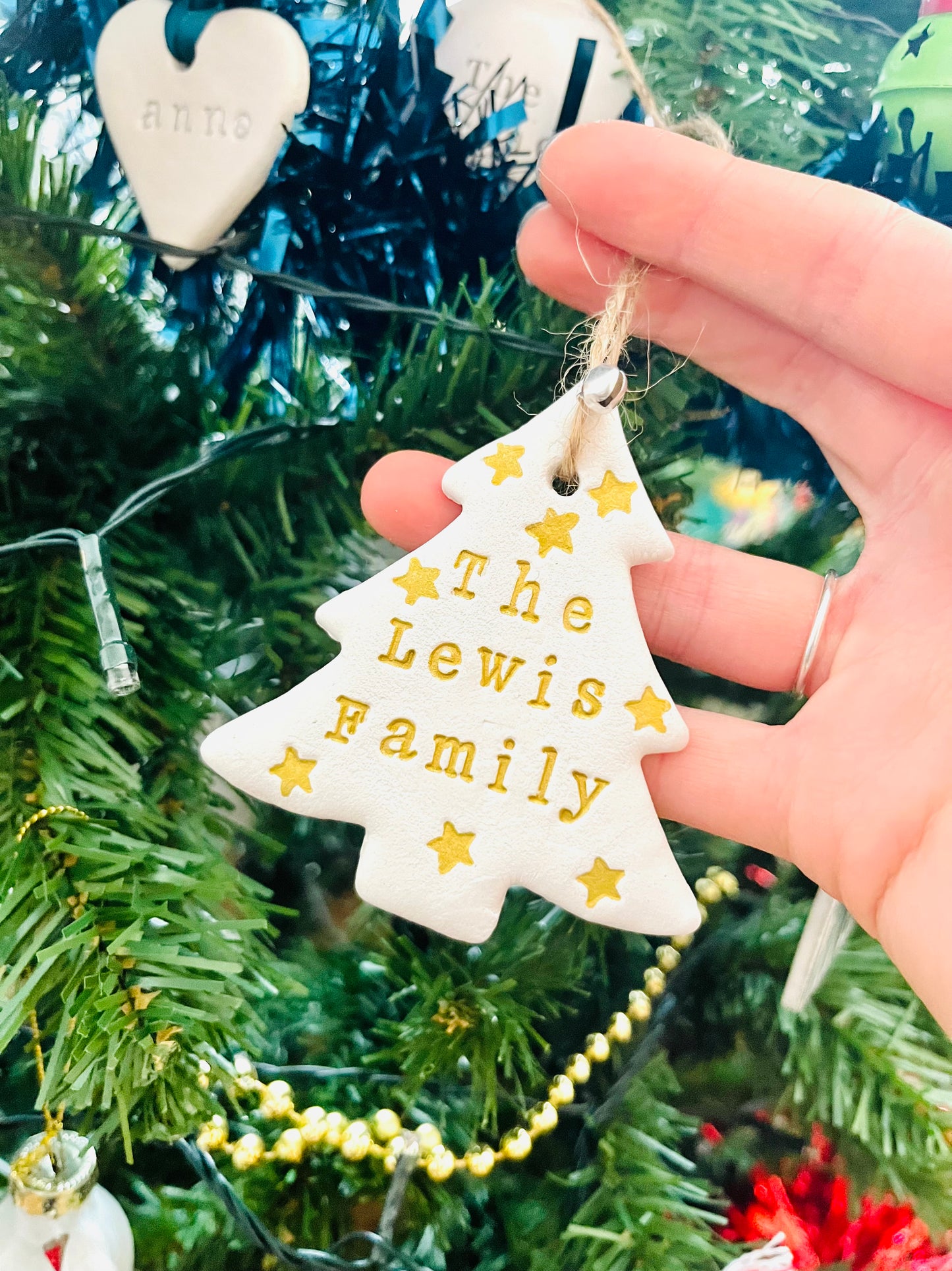 Personalised Christmas tree clay hanging bauble