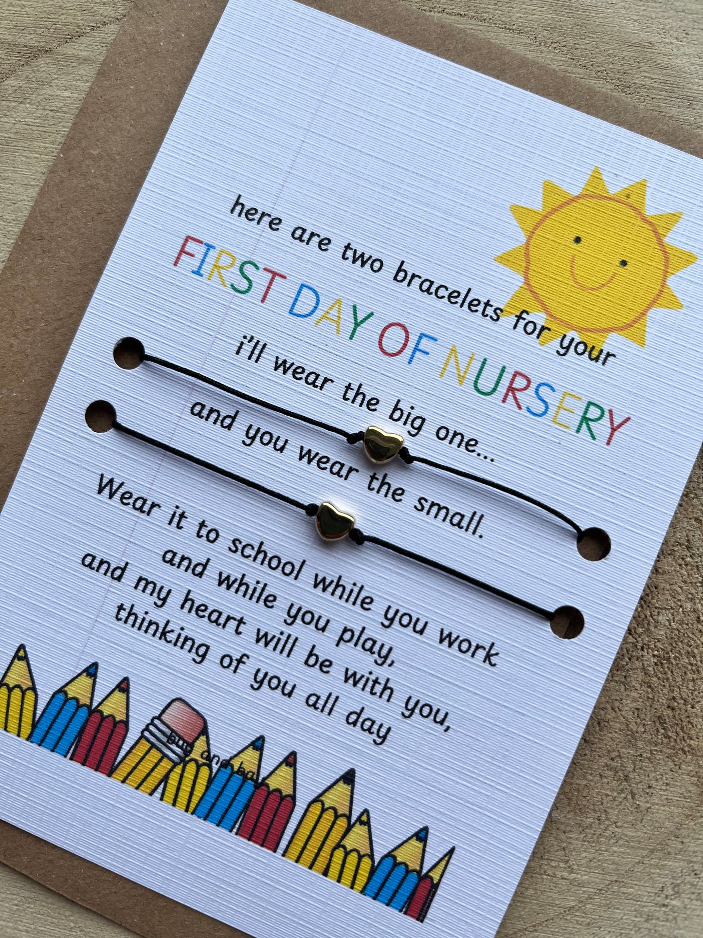 First day of school gift / Wish bracelet gift LINEN CARD