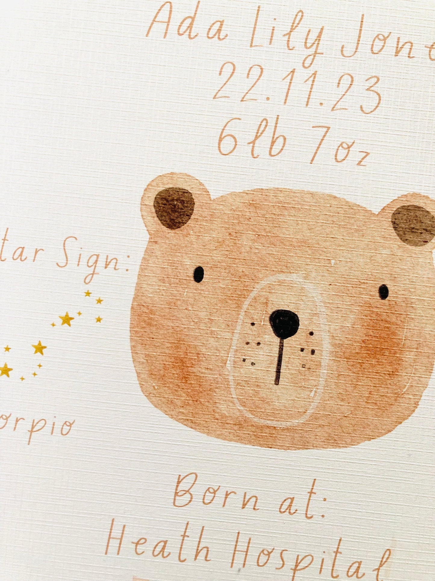 New baby personalised print - Teddy