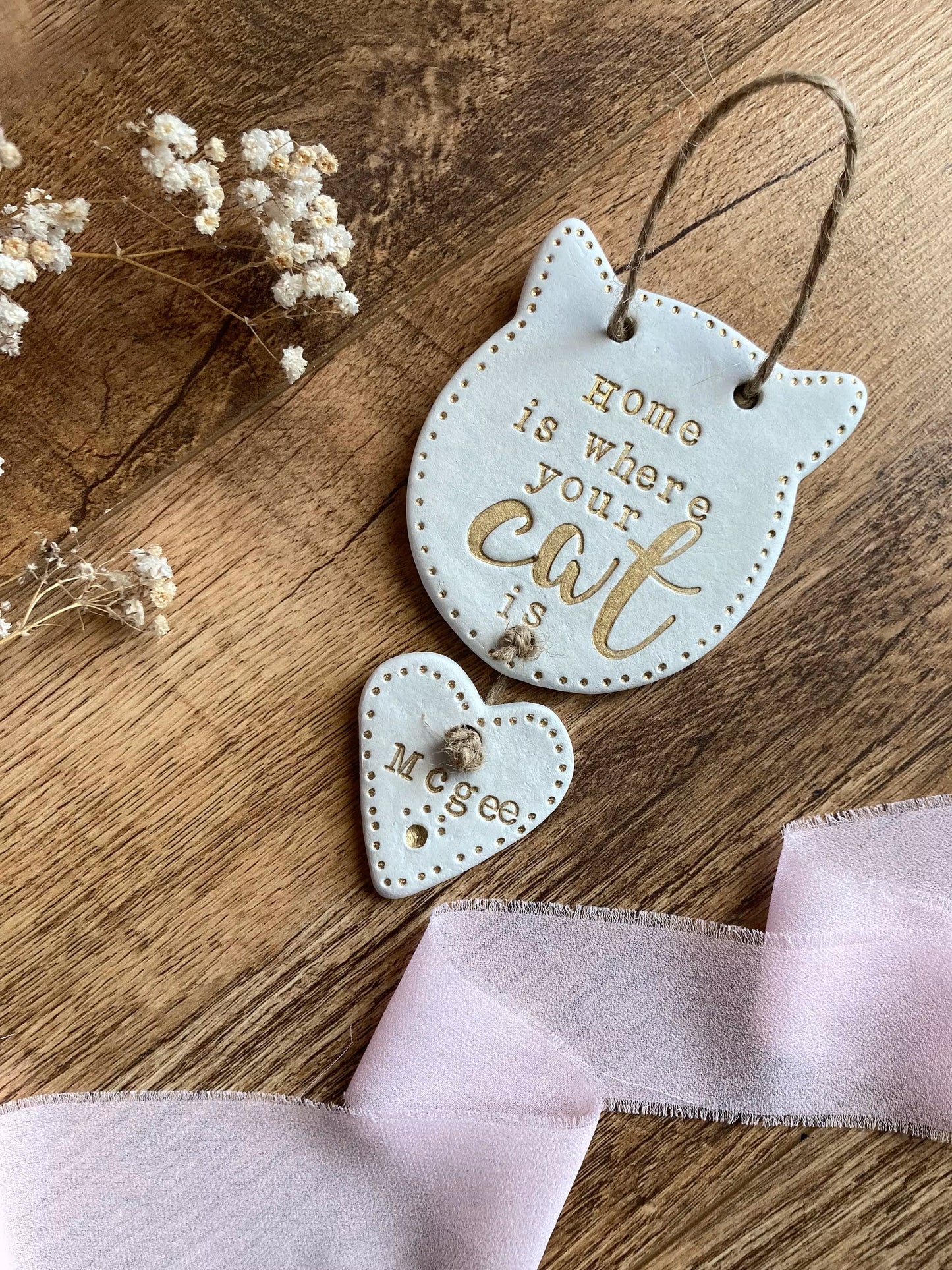 Home is where your cat is Personalised clay hanging keepsake