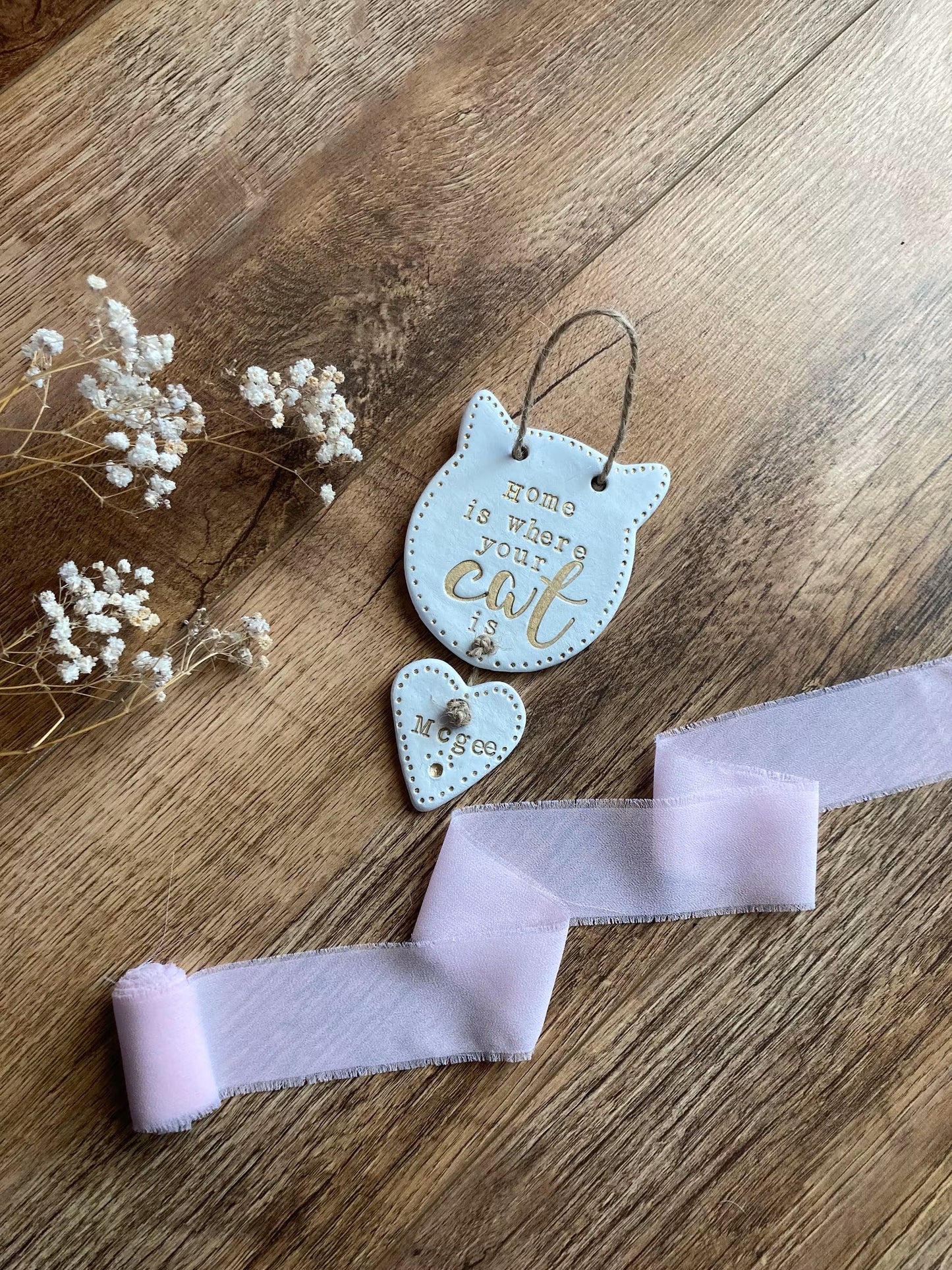Home is where your cat is Personalised clay hanging keepsake