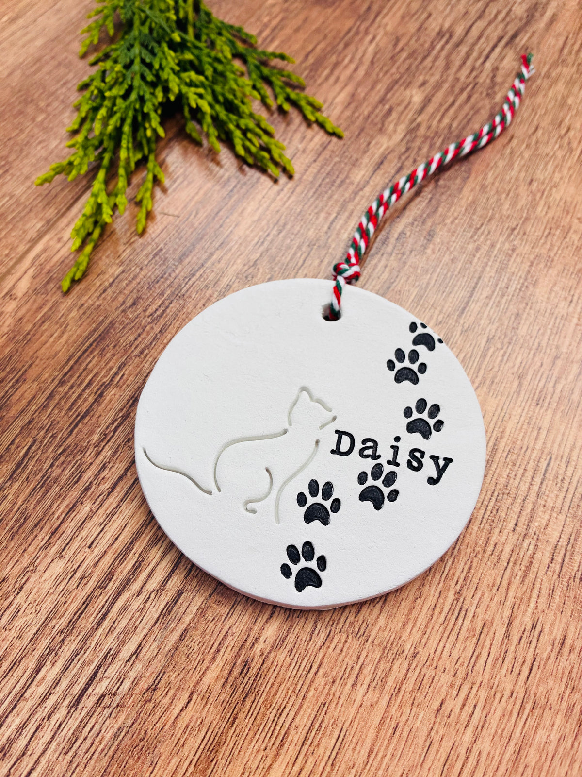 Personalised Cat Christmas Tree Decoration, Custom Cat Name Ornament, Handmade Clay Pet Keepsake, Cat Lover Christmas Gift