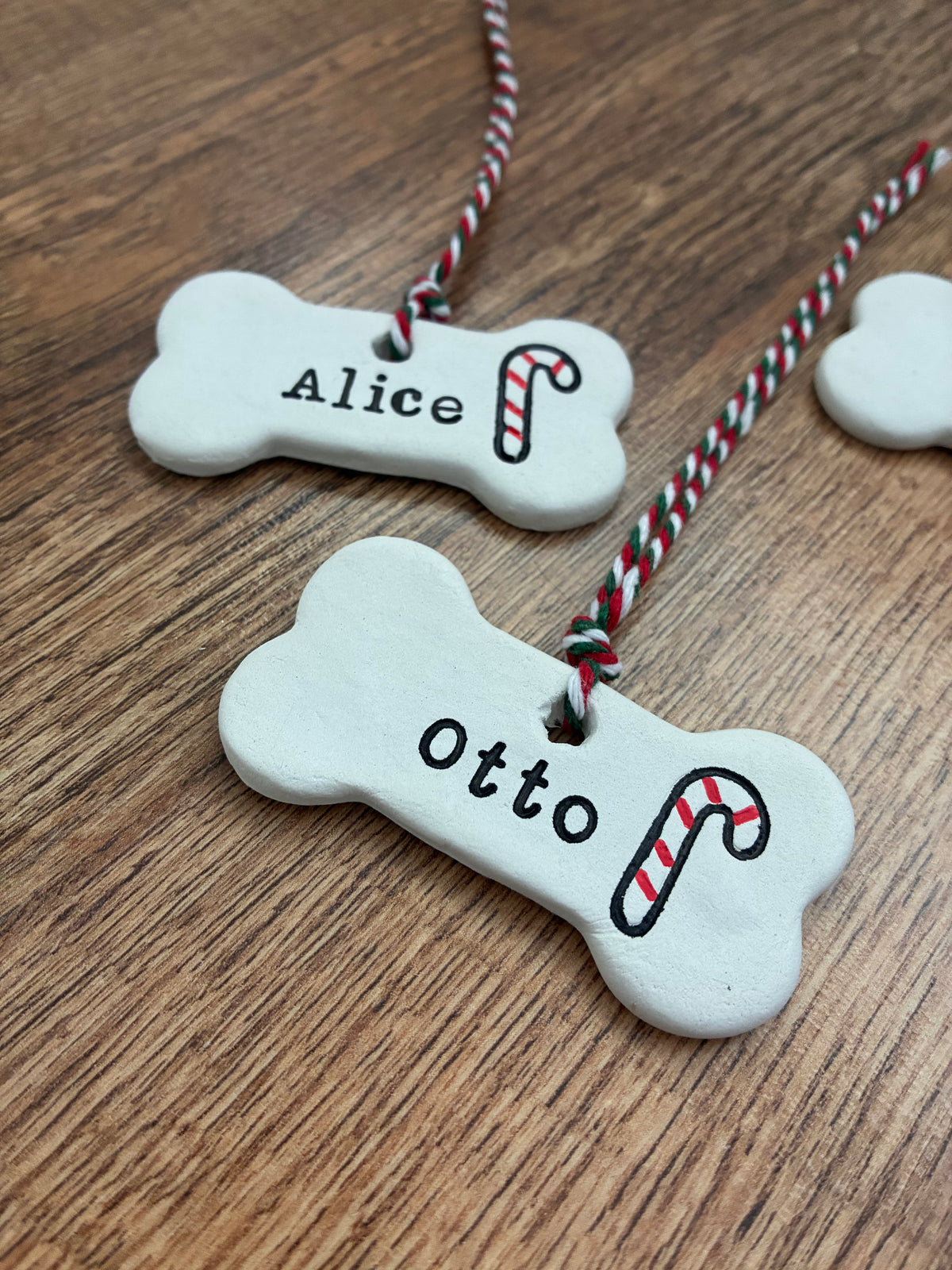 Personalised Clay Dog Bone Christmas Tree Decoration Ornament, Festive Pet Bauble Xmas
