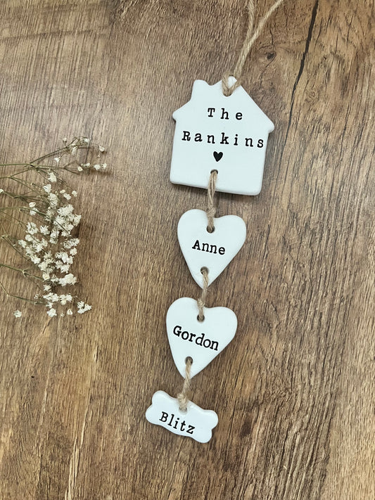 Personalised Our family clay hanging (Name in House)