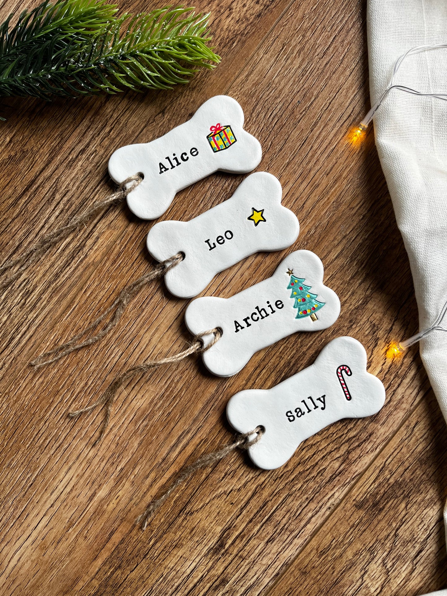Christmas dog bone personalised decoration / pets / personalised / clay / handmade