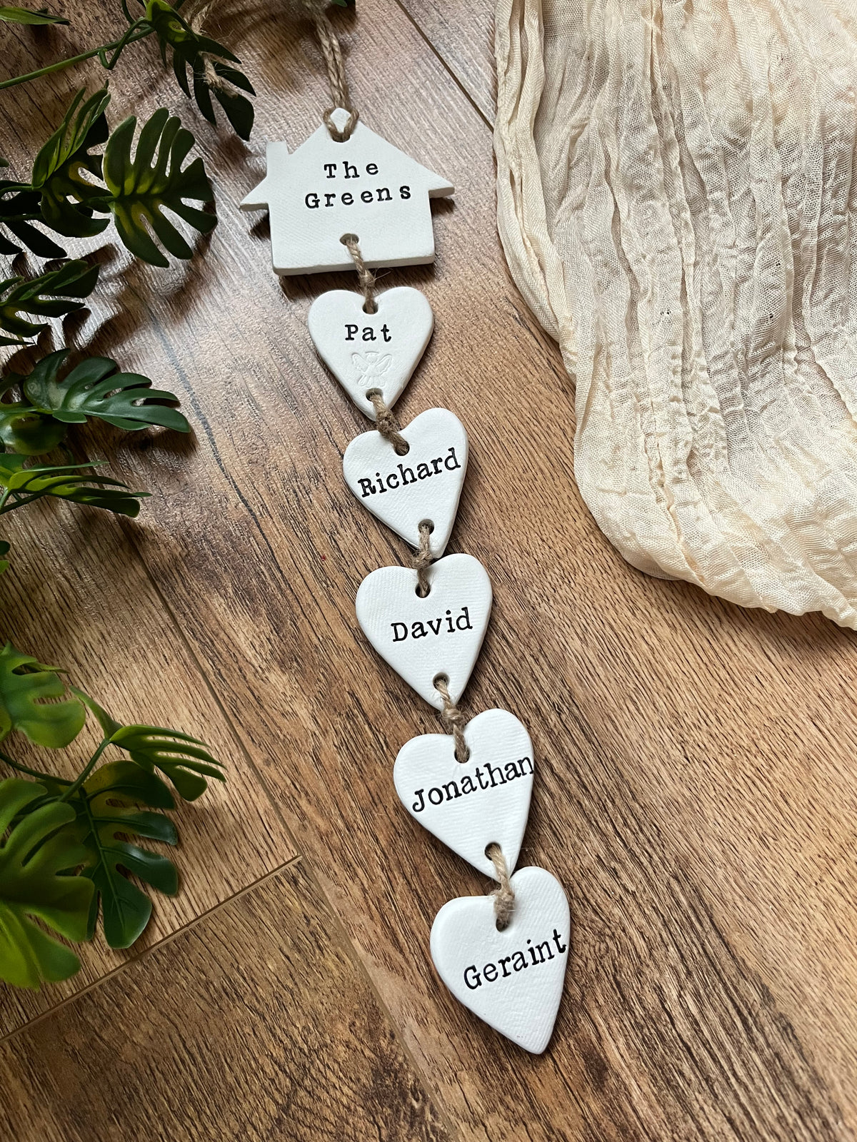 Personalised Our Family Name Clay Wall Hanger ornament gift, New Home Keepsake, Family Wall Decor