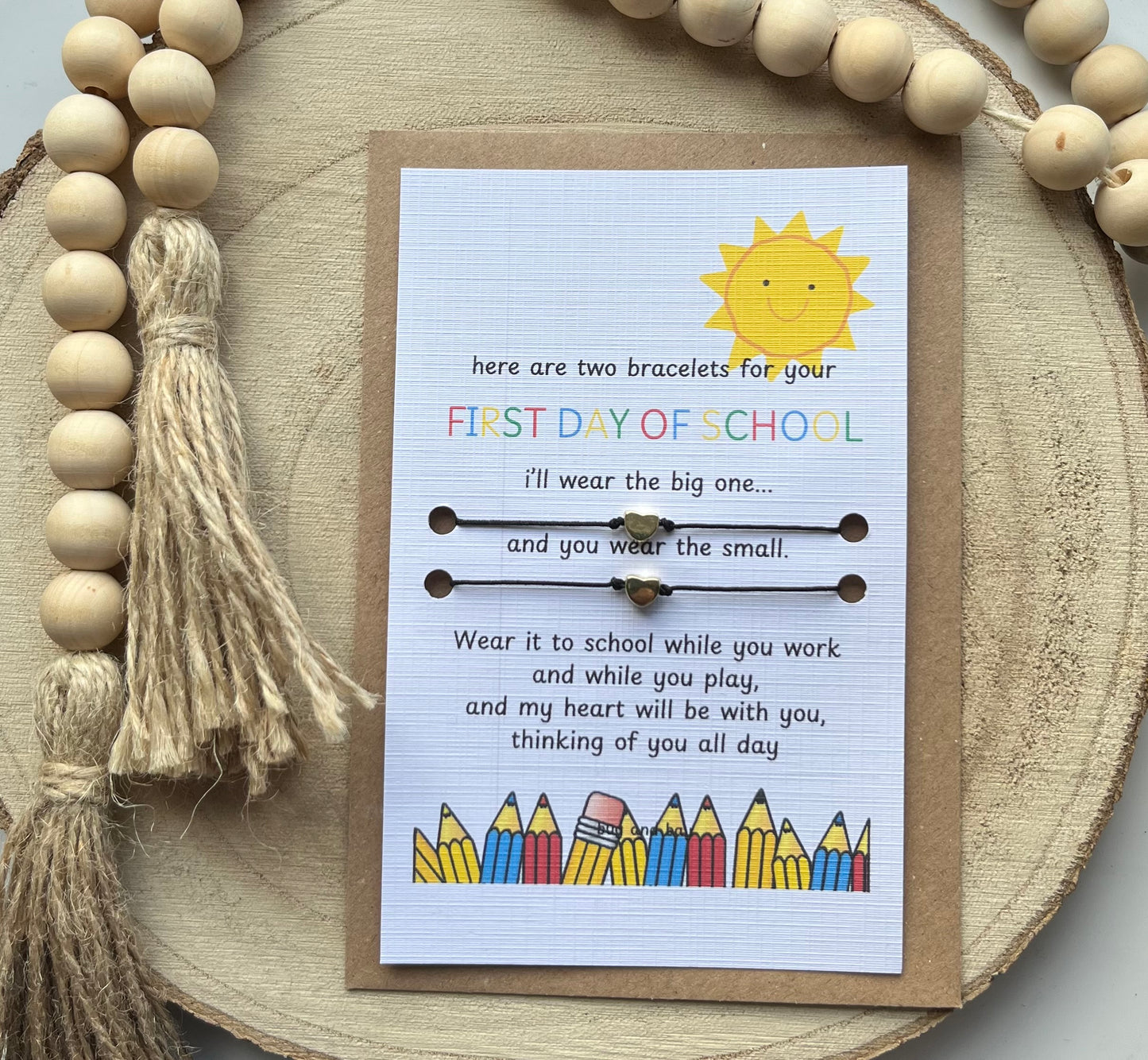 First day of school gift / Wish bracelet gift  LINEN CARD