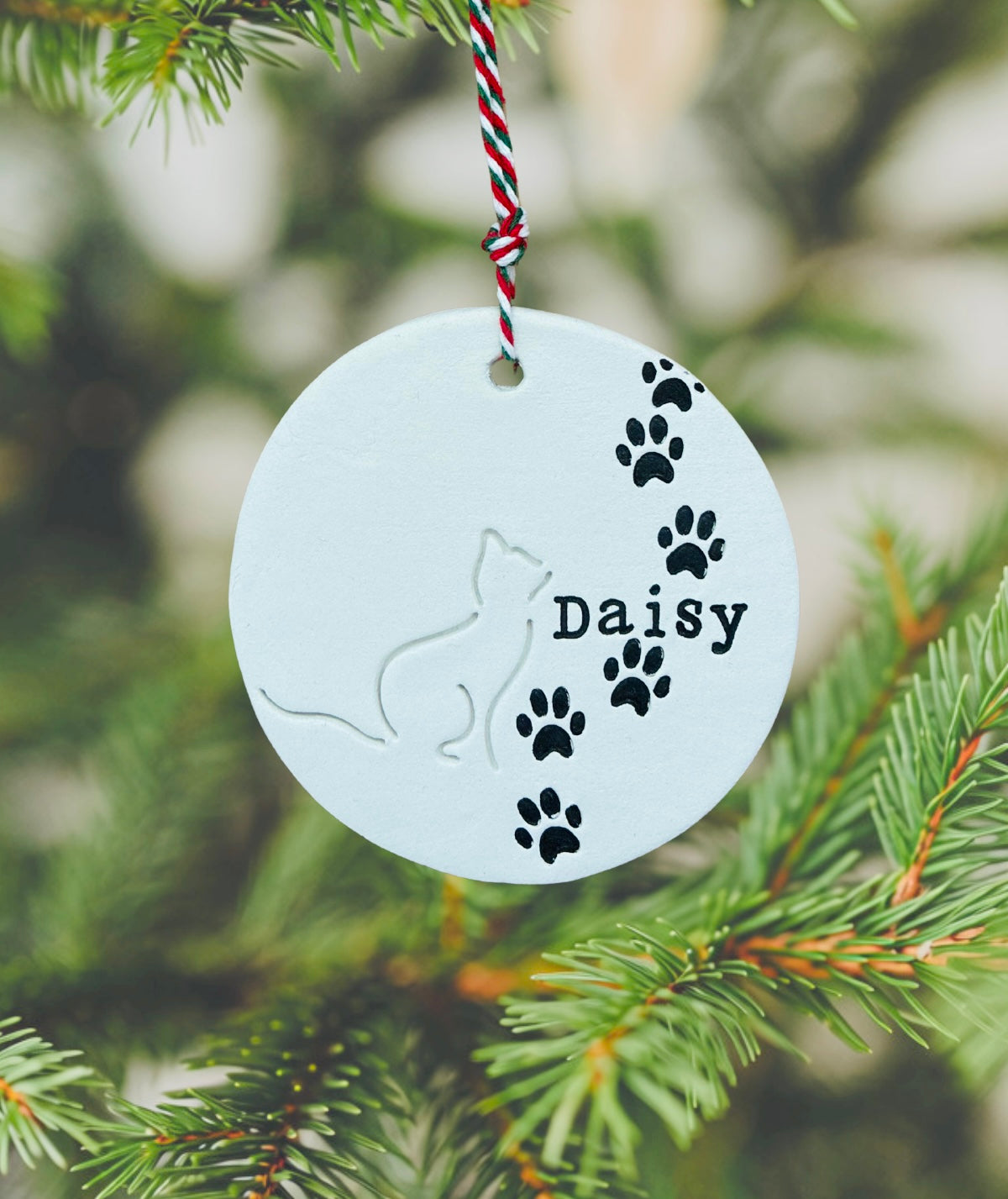 Personalised Cat Christmas Tree Decoration, Custom Cat Name Ornament, Handmade Clay Pet Keepsake, Cat Lover Christmas Gift