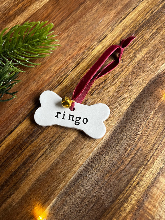 Christmas dog bone personalised decoration / pets / personalised / clay / handmade