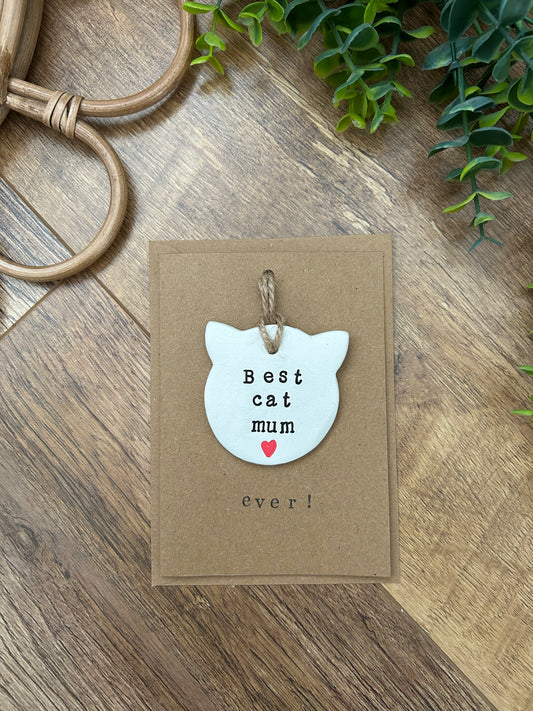 Best Cat Mum Ever card  with removable token clay keepsake / Cat Mum gift / cat mummy / cat mum keepsake / cat mum birthday / Mother’s Day