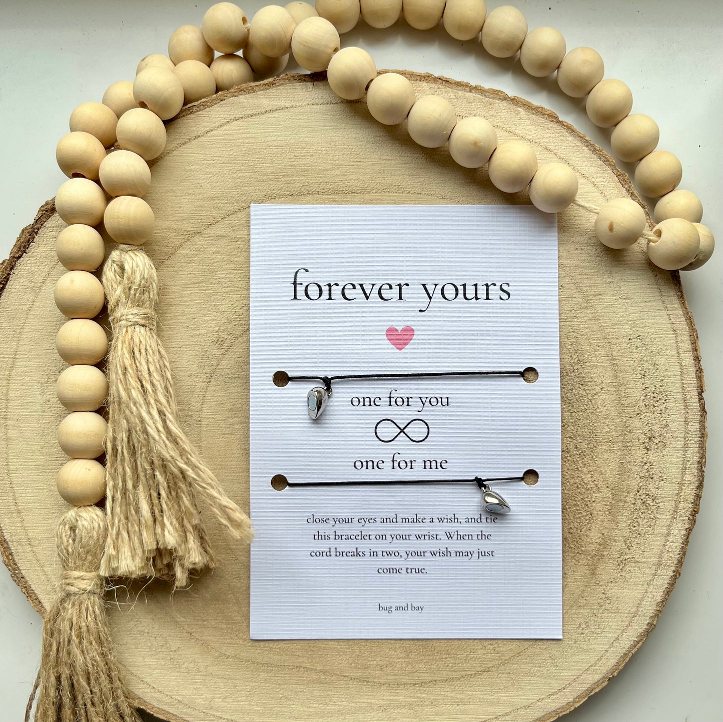 Forever yours matching wish bracelets / Magentic Heart Bracelet LINEN CARD