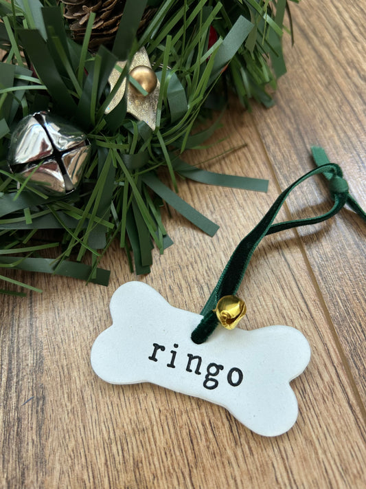 Christmas dog bone personalised decoration / pets / personalised / clay / handmade