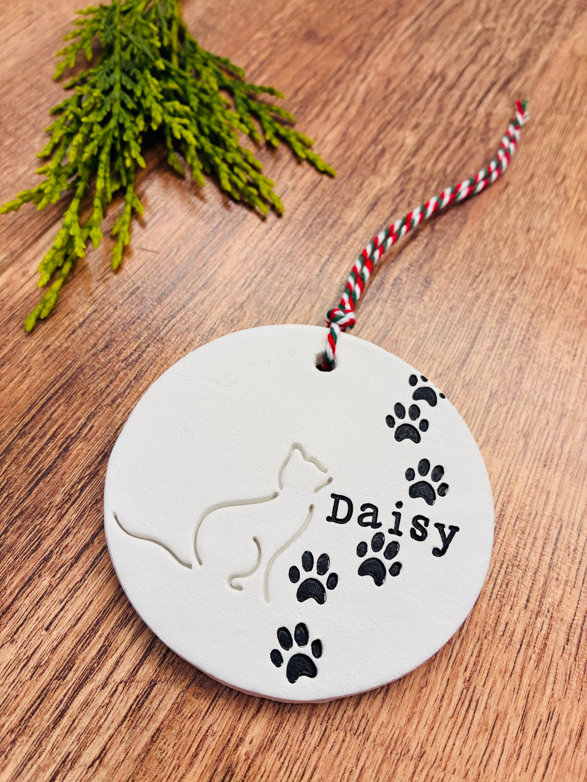 Personalised Cat Christmas Tree Decoration, Custom Cat Name Ornament, Handmade Clay Pet Keepsake, Cat Lover Christmas Gift