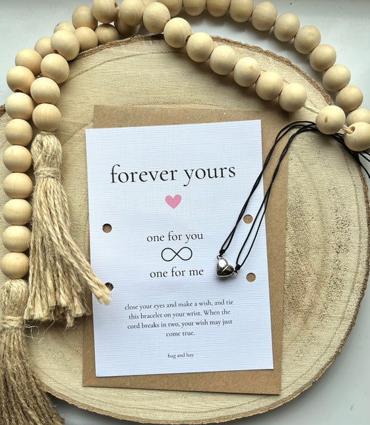 Forever yours matching wish bracelets / Magentic Heart Bracelet LINEN CARD