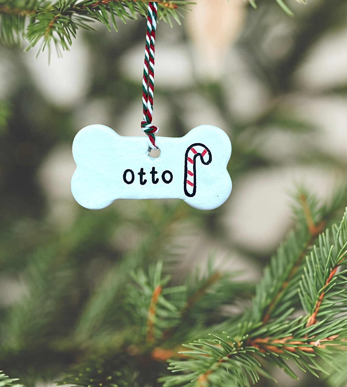 Personalised Clay Dog Bone Christmas Tree Decoration Ornament, Festive Pet Bauble Xmas