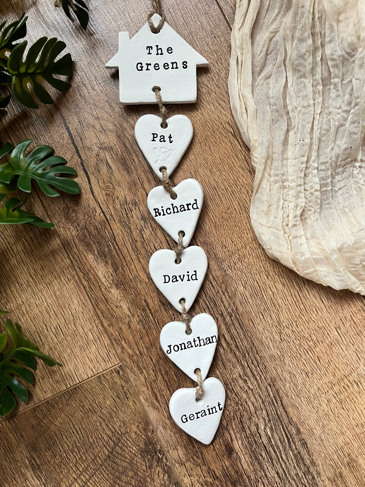 Personalised Our Family Name Clay Wall Hanger ornament gift, New Home Keepsake, Family Wall Decor