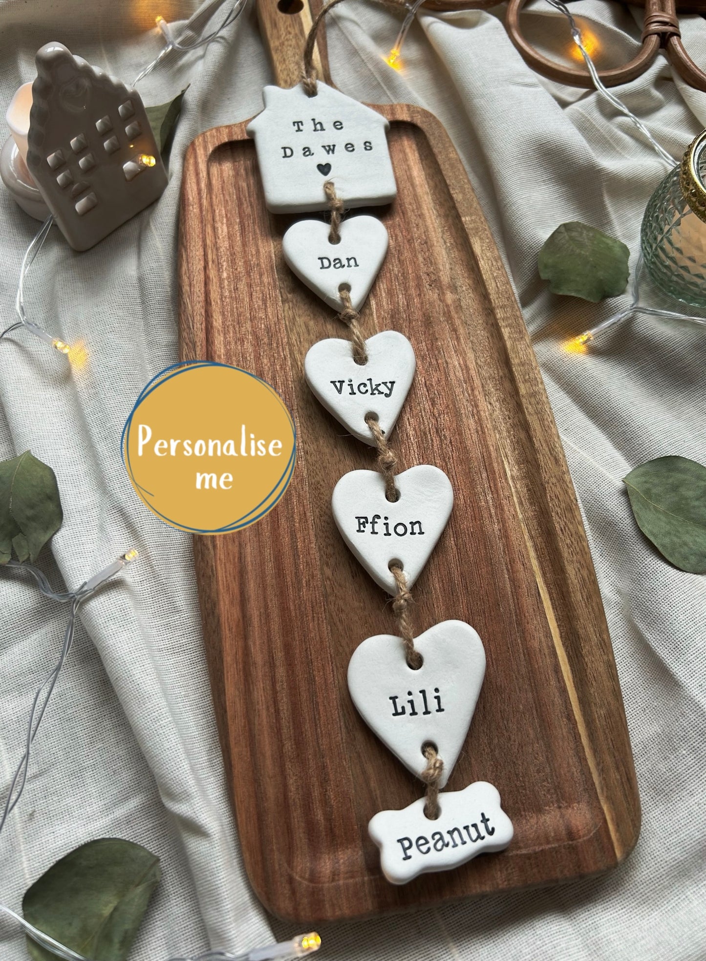 Personalised Our family clay hanging (Name in House)