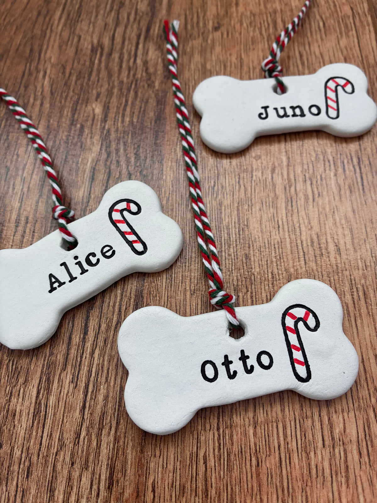 Personalised Clay Dog Bone Christmas Tree Decoration Ornament, Festive Pet Bauble Xmas
