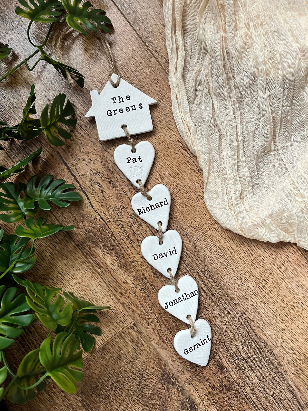 Personalised Our Family Name Clay Wall Hanger ornament gift, New Home Keepsake, Family Wall Decor