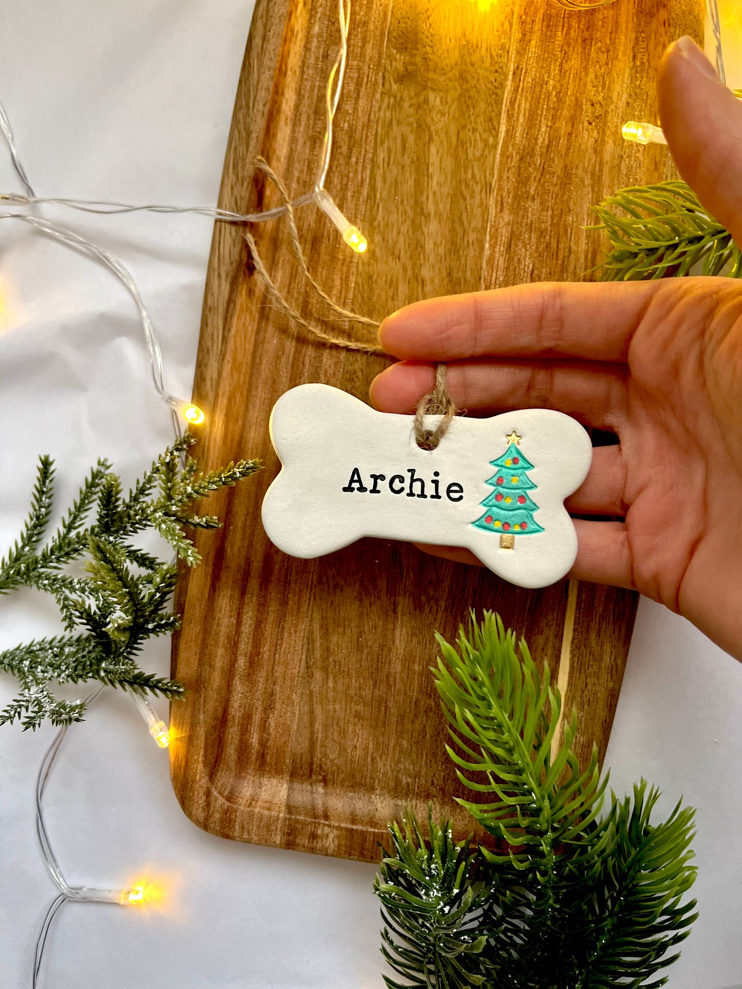 Large Personalised Christmas Dog Bone with Tree Decoration
