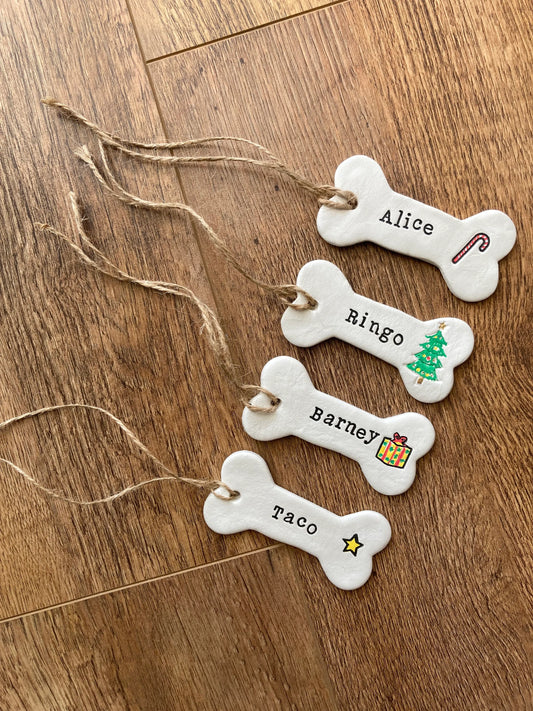 Christmas dog bone personalised decoration / pets / personalised / clay / handmade