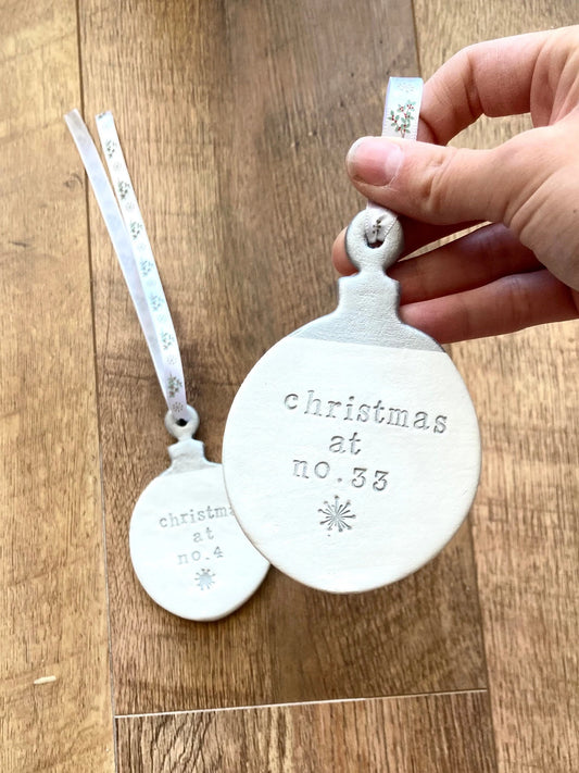 Christmas personalised clay bauble / Christmas personalised decoration / custom bauble first / family gift decoration / first family